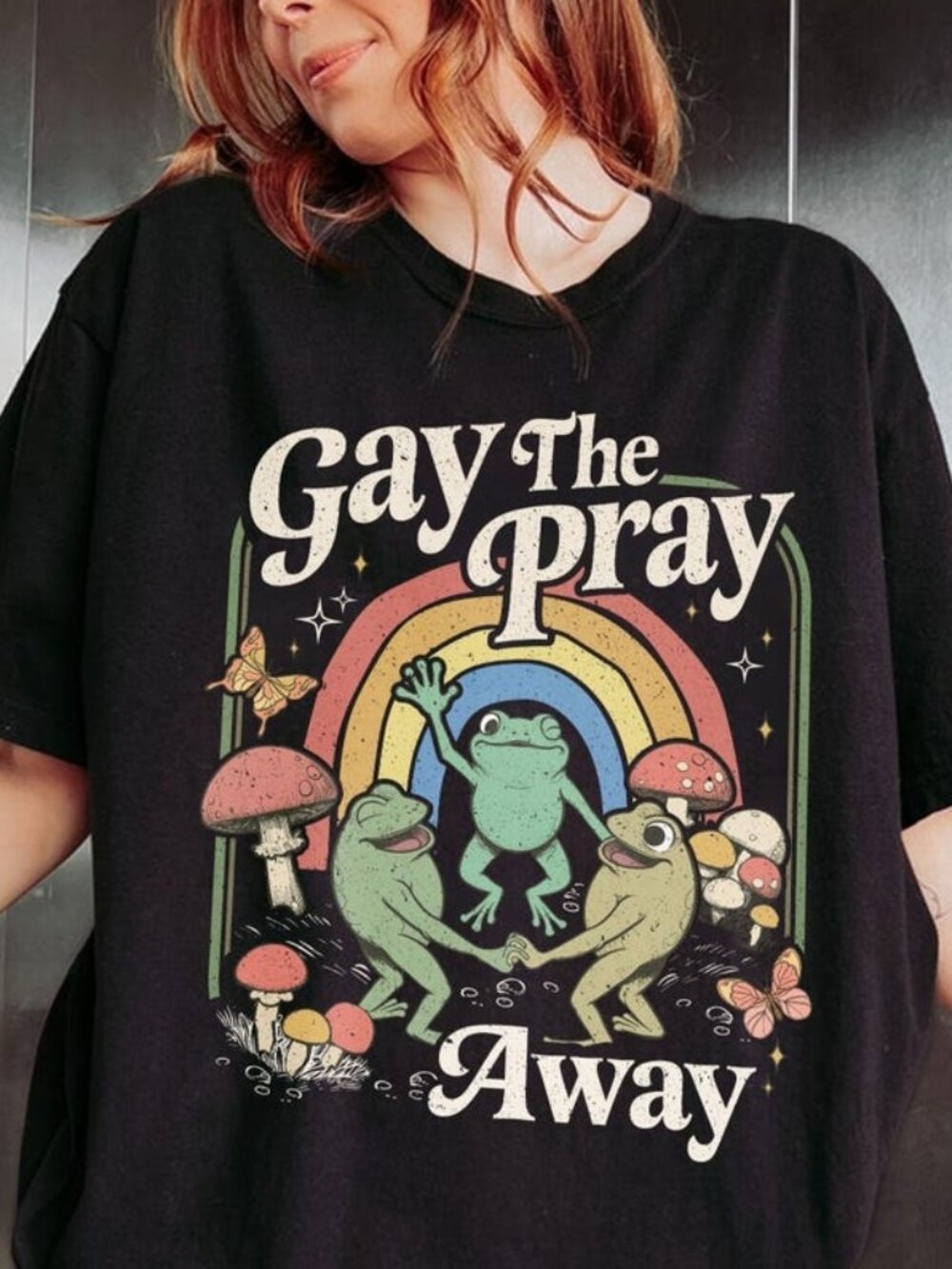 Gay The Pray Away Shirt, Retro Rainbow Frog Pride Tee
